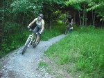 Riding a berm at Croft Trails in Swindon.