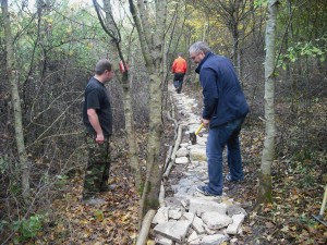 People working trail.