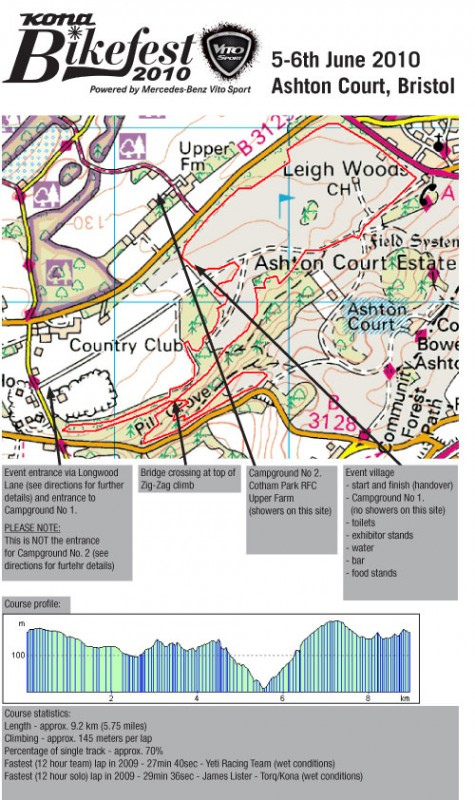 Map of Bristol Bikefest route at Ashton Court.