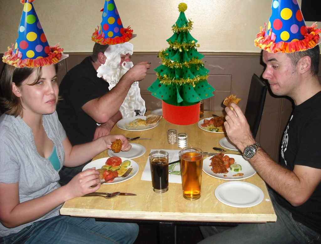 Christmas party hats and beard