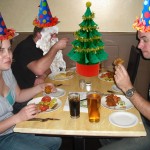 Christmas party hats and beard