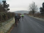 Mountain bikers on road.