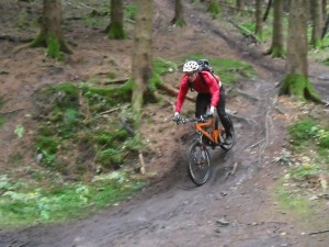 Riding some roots in the Forest of Dean downhill area.