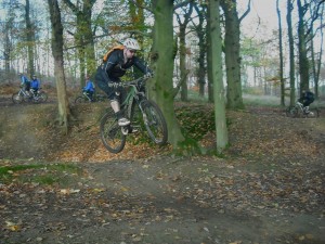 Riding jumping out of bomb hole.