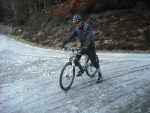Mountain bike on ice at Brechfa.