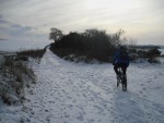 Moutain bike on snow.