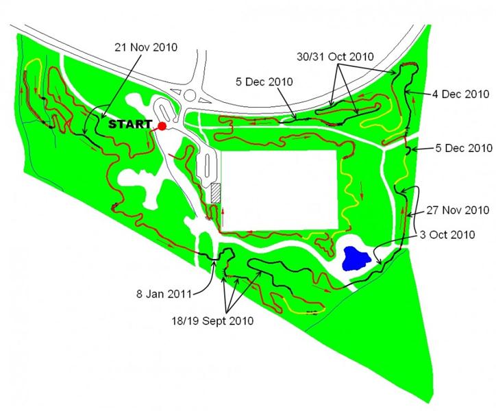 Trail build progress map, 8th Jan 2011.