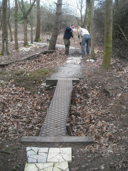 Log crossing and finished trail.