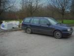 Estate car delivering rubble.