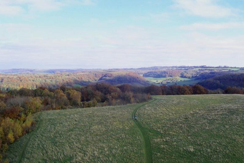 View from Tynedale monument onto woodland and hills.