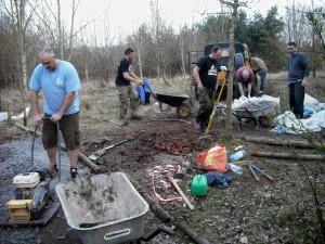 Volunteers building trail.