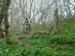 Mountain bike rider on steep single track.