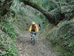 Mountain bike rider on steep track.