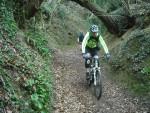 Mountain bike rider on steep track.