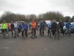 Group of riders at Barbury castle car park.