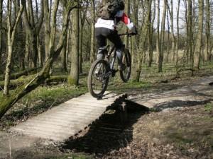 Woman mountain biker at Croft Trails, Swindon.