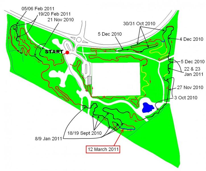 Progress 12th March 2011 Croft trail progress map on 12th March 2011.