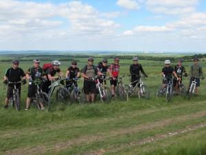 Group of mountain bike riders on the Ridgeway near Wantage.