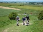Riding up hill near Barbury Castle in Wiltshire.