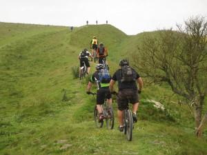 Mountain bike riders on the Wansdyke in Wiltshire.