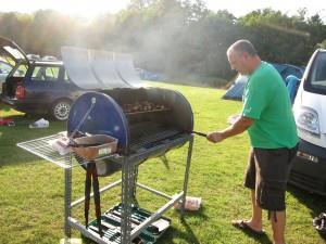 The MBSwindon custom barbeque, made from an oil drum.