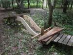 Wood ramp at mountain bike trail.