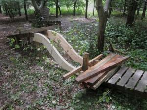 Wood ramp at mountain bike trail.