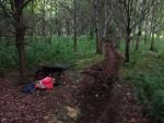 Trail building in dusk.