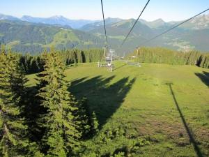 View of mountains and Morzine from Super Morzine lift.
