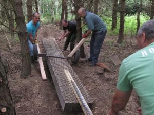 Moving a large log.