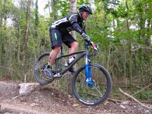 Racer on rock drop at Ashton Court.