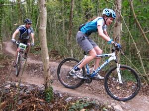 Women racer at Oktoberfest bike race.