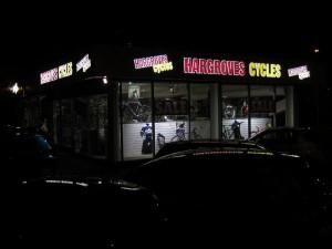 Hargroves Cycles store in Swindon in the dark.