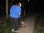 Compacting chippings by dark at the Croft Trail in Swindon.