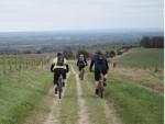 Mountain bikers on the ridgeway in Wiltshire.
