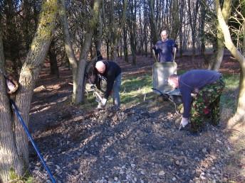 Digging up limestone chippings at the Croft Trail in Swindon.