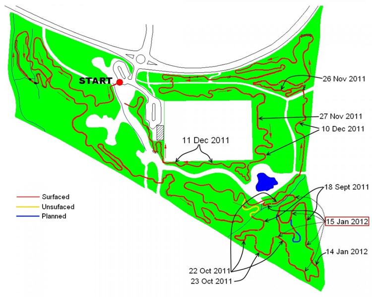 Trail build progress map for the Croft Trail in Swindon. Jan 2012.