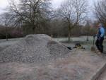 20 tonnes of limestone chippings waiting to be moved.