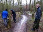 Marking out berm at mountain bike trail in Wiltshire.