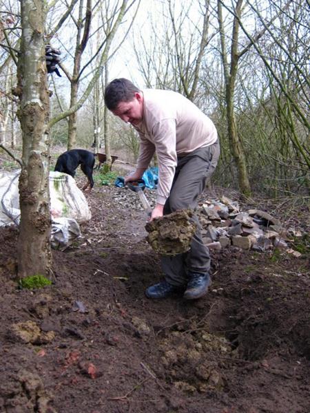 Digging a hole.