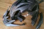 Broken helmet after mountain bike crash