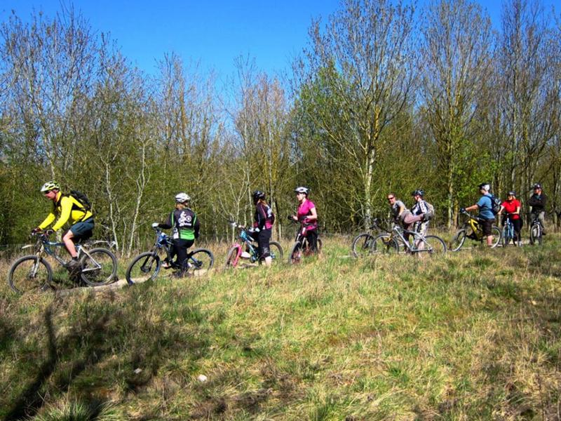 Group of riders at mountain bike track in Swindon.