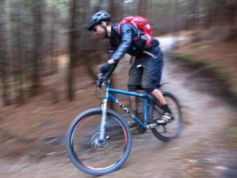 Riding downhill at Swinley Forest.