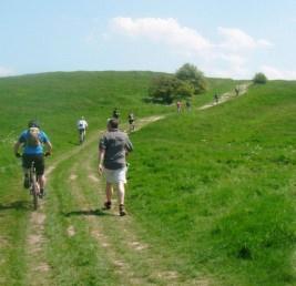 Riding up Barbury Castle in Wiltshire.