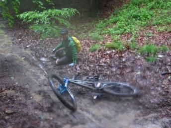 Falling off a mountain bike.