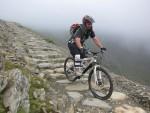 Riding down rocks on Snowdon