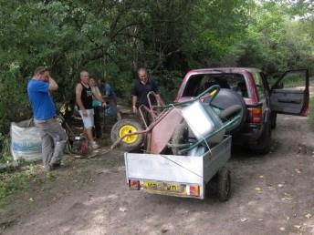 Wheel barrows in a trailer.