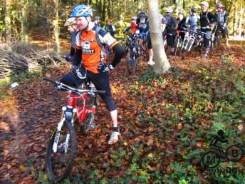 Mountain bikers in a wood.