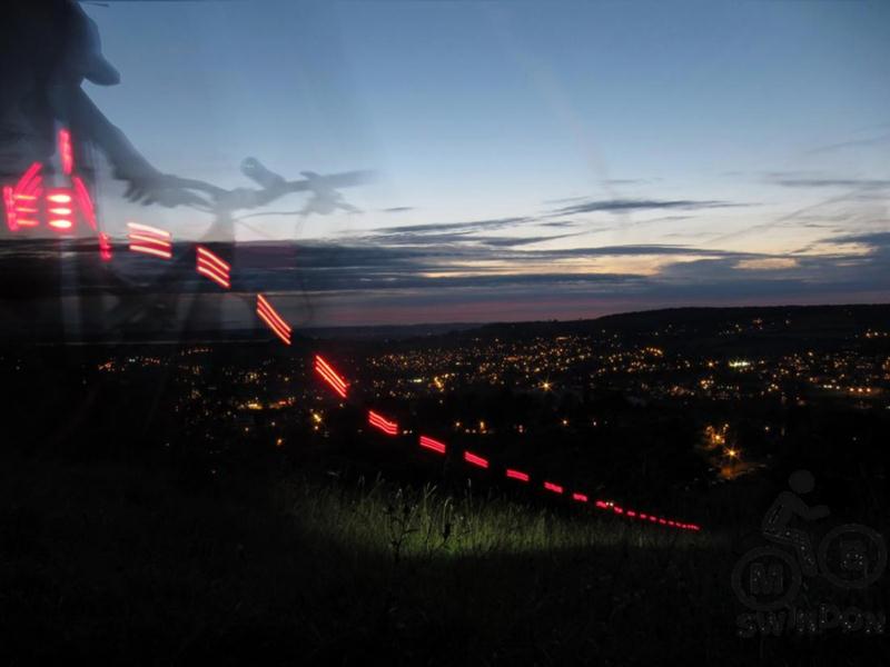 Long exposure night shot of Stroud mountain biking.