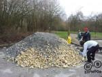 Pile of gravel at trail build day.